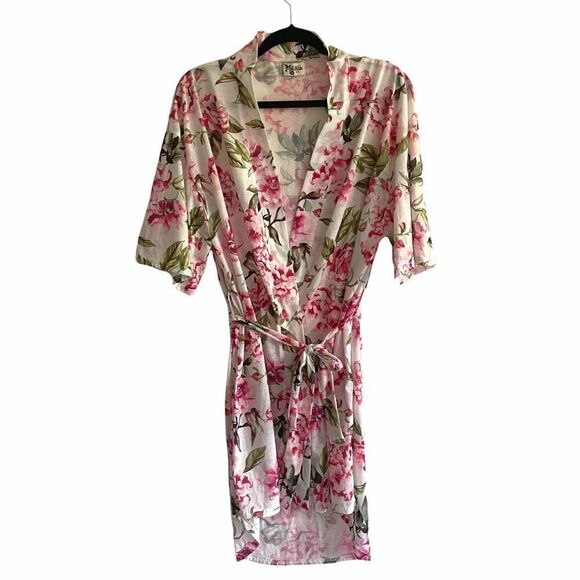 SHOW ME YOUR MUMU Bree Garden Of Bloom Floral Print Robe White Pink OS - Picture 1 of 13